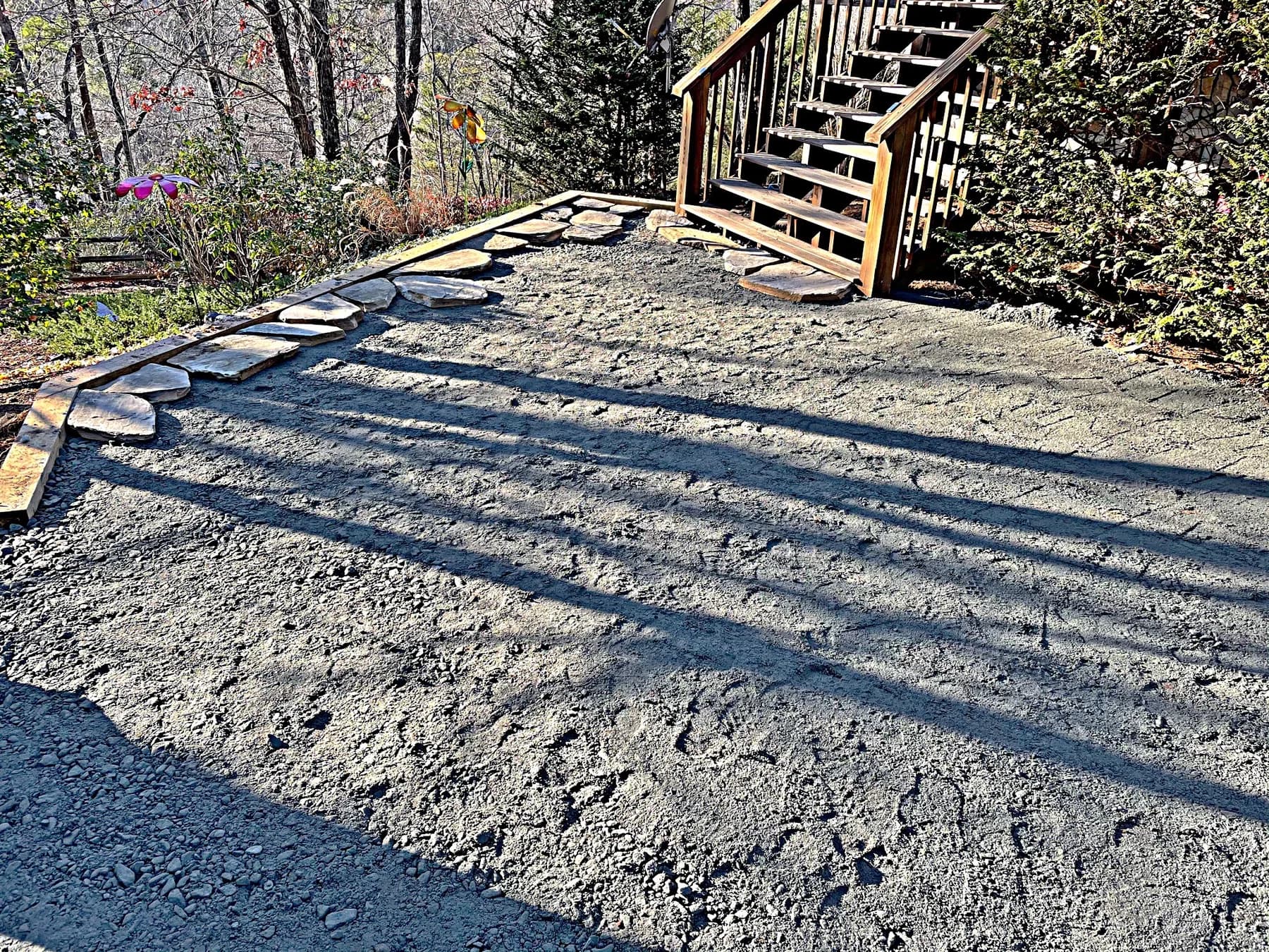 Prepared aggregate base for natural stone patio installation, view 2